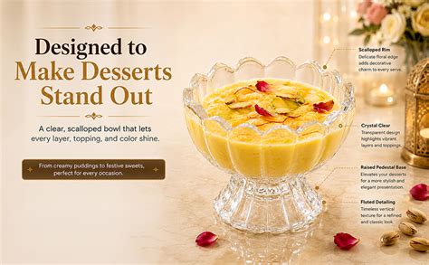 Birch & Co. Bowl Set of 6 - Ice Cream Glass Bowls Set - Elegant Dessert ...