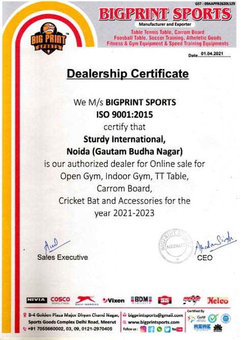 Certificates - Sturdy Sports