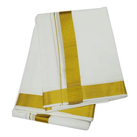 OM POOJA SHOP White Cotton Dhoti with Angavastram for Men : Amazon.in ...