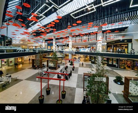 Arcadia, JAN 16: Red paper umbrella hanging in the Santa Anita Mall on ...