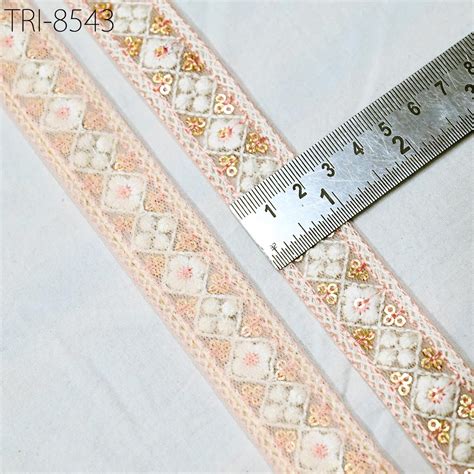 9 Yard Indian Peach Embroidery 25 mm Ribbon Tapes | Embroidered Fabric ...