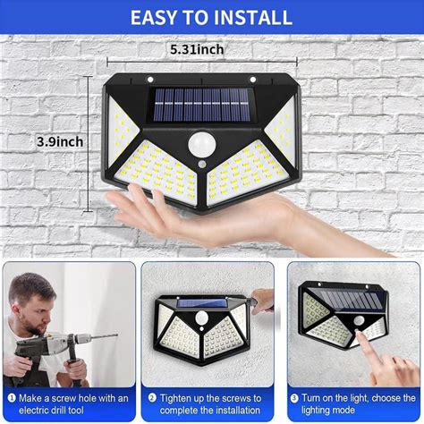 UK-0035 Solar Lights 100 LED Solar Security Light with Waterproof Wall ...
