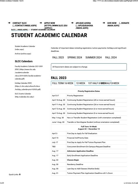 Student Academic Calendar SLCC | PDF | Academic Term | Employment
