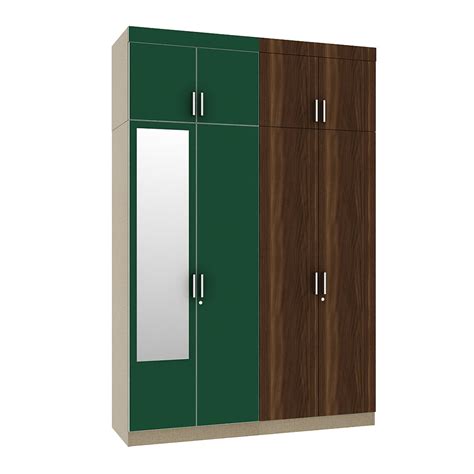 A 4-Door Wardrobe In Forest Green and Brown Teak Laminate – Qarpentri