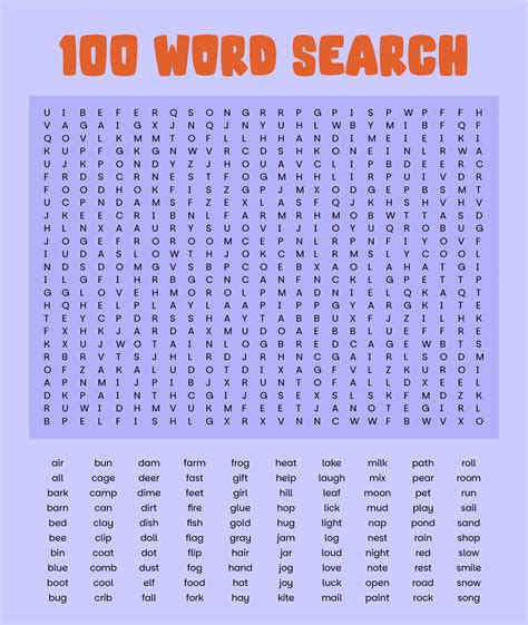 100 Word Printable Word Searches