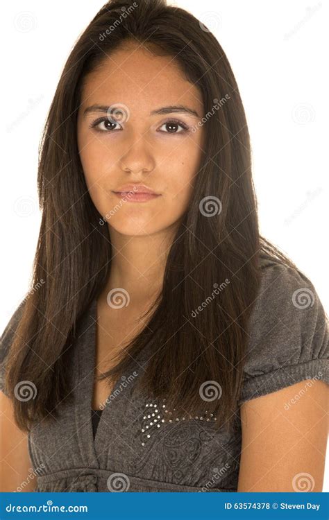 Portrait of Cute Teen Hispanic Girl Serious Expression Stock Photo - Image of female, healthy ...