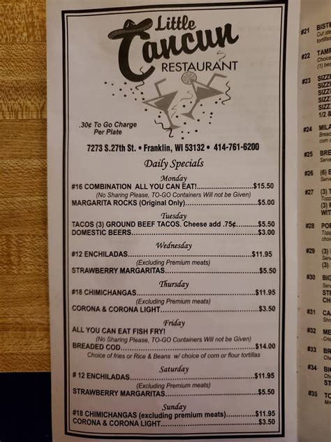 Menu at Little Cancún of Franklin restaurant, Franklin, S 27th St A