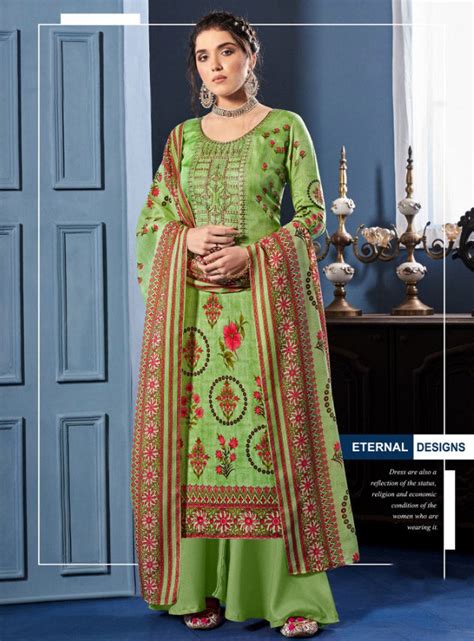 Unstitched Green Salwar Suit Dress Material With Cotton dupatta – Stilento