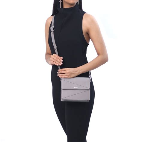 Diana Grey Leather Shoulder Bag - Crossbody Sling Strap - Adisee – ADISEE