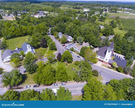 Hollis Town Center Aerial View, NH, USA Stock Image - Image of monument ...