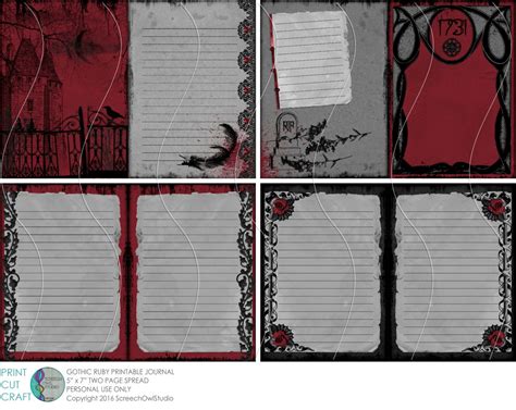 Printable Gothic Ruby Journal Pages: Ephemera Paper Craft (digital ...