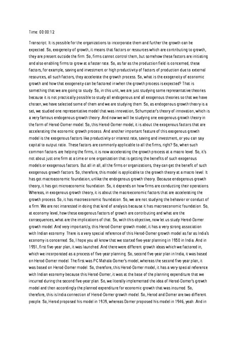 HD 1 - Lecture Notes on Exogenous Growth Models and Theories - Studocu