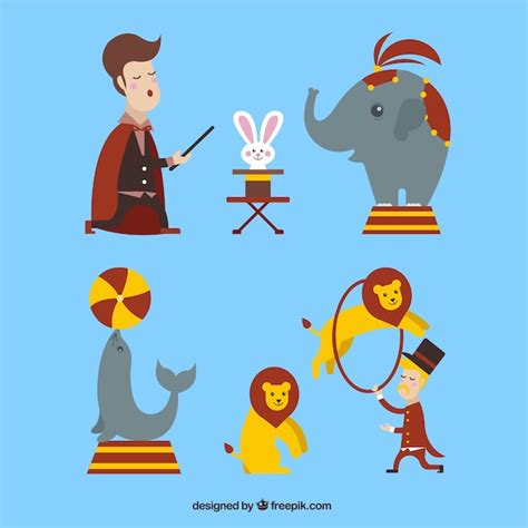 Animais bonitos do circo e showmen | Vetor Grátis