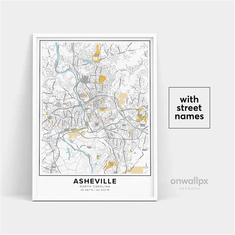 Asheville Map Print, Street Names Asheville Print, Map of Asheville ...