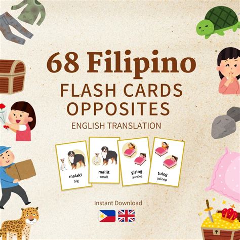 Buy 68 Filipino Opposites Flashcards, Visual Language Learning Tool ...
