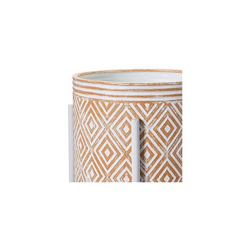 Buy Main + Mesa Embossed Metal Planters with Stand, Terracotta/White ...