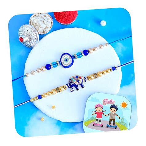 CraftVatika Designer Rakhi for Brother Set of 2 Evil Eye and Blue ...