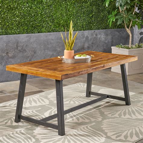 Luka Outdoor Acacia Wood Dining Table, Sandlblast Teak , Black ...