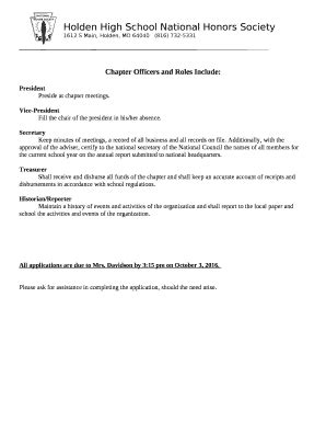 Chapter Officers and Roles Include: Doc Template | pdfFiller
