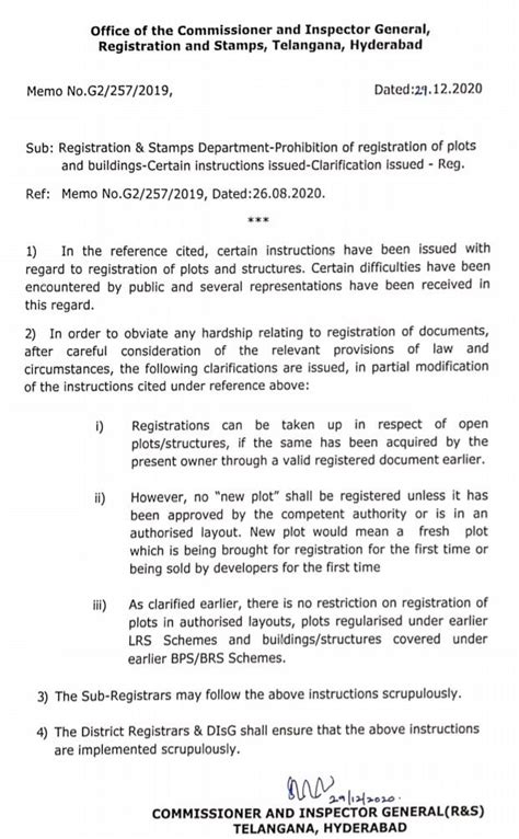 Prohibition of registration of plots and buildings-Certain instructions ...