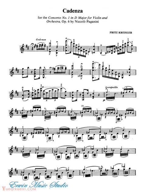 克萊斯勒-帕格尼尼-第一小提琴协奏曲华彩 作品6 Fritz Kreisle, Cadenza by Paganini Op.6-古典小提琴谱 ...