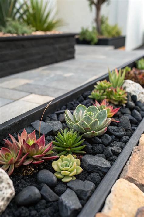 19+ Stunning Front Yard Black Landscape Rock Ideas