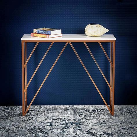 Classic Design Console Table White Rectangular Shape with Copper Metal ...