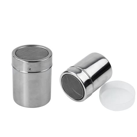 Buy Big Stainless Steel Powder Sugar Shaker with Lid, Coffee Cocoa Fine ...