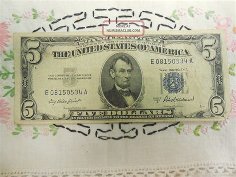 Series 1934 - A $5 Silver Certificate Blue Seal Ea Block