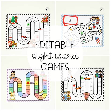 18 EDITABLE Holiday Sight Word Board Games - Playdough To Plato