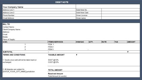Image result for XSL Format Debit Note Format in Excel