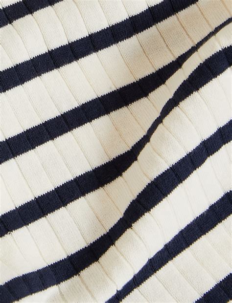 Buy Cotton Rich Striped Ribbed V-Neck Cardigan at Marks & Spencer