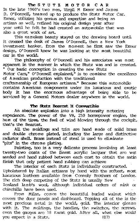 Stutz Original Sales Literature