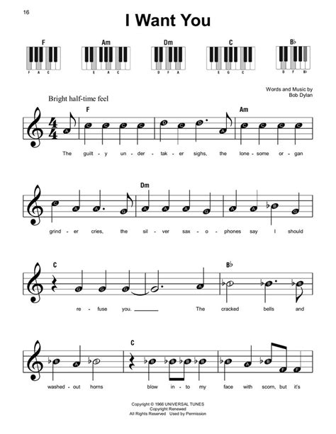 Bob Dylan 'I Want You' Sheet Music and Printable PDF Music Notes in ...