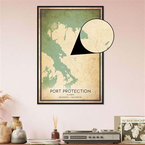 Vintage Port Protection Alaska Map Poster, Port Protection AK City Road Wall Art Print - Custom ...