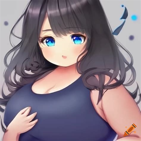 Chubby anime girl with voluminous black hair and beautiful blue eyes on ...