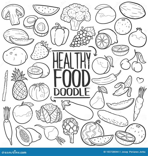 Healthy Food Traditional Doodle Icon Hand Draw Set Stock Vector ...
