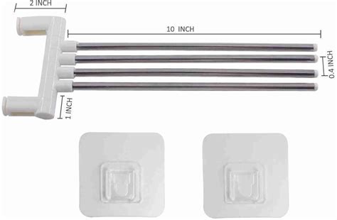 Zeffron Self Adhesive Stainless Steel 180 Degree Rotating 4 Arm Towel ...