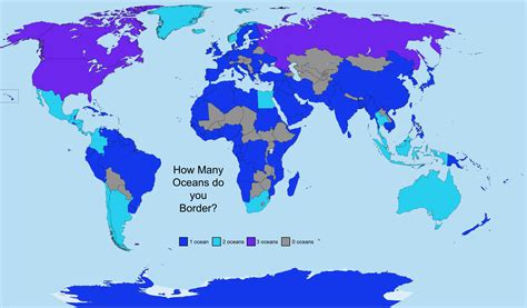 How many oceans each country borders, including seas as part of the oceans (The Mediterranean is ...