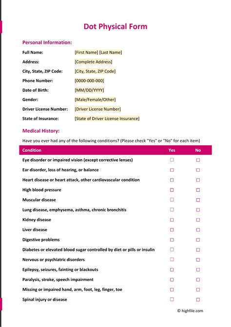 Basic Physical Exam Form - Word | PDF | Google Docs - Highfile