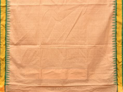 Cream Khadi Cotton Handloom Plain Saree with Temple Border Design kh06 ...