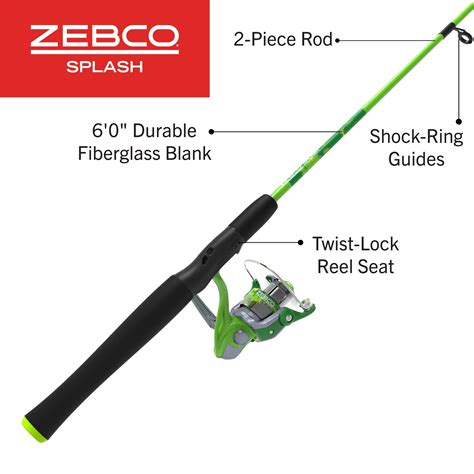 Zebco Splash Spinning Reel and Fishing Rod Combo, 6-Foot 2-Piece ...