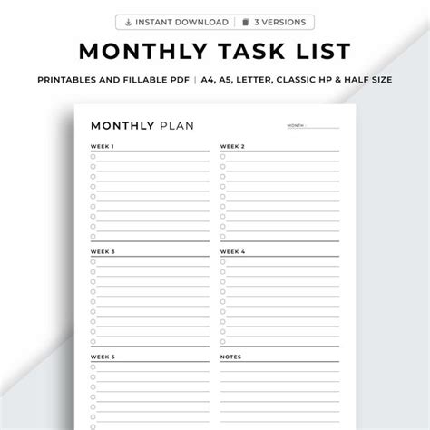 Monthly Task Planner - Etsy
