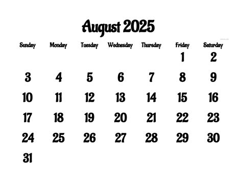 How Many Days In August 2025 Calendar - Printable Calendar 2026