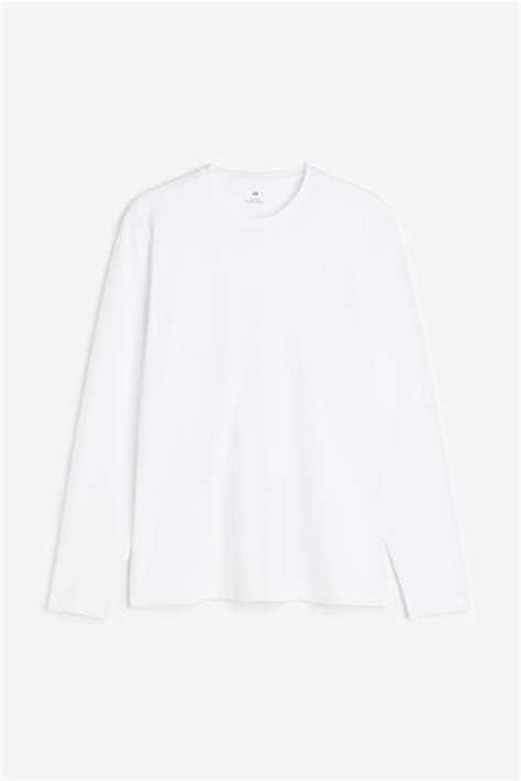 Slim Fit Jersey top - Long sleeve - Regular length - White - Men | H&M IN