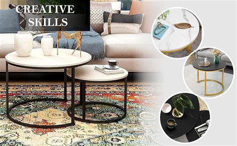 CREATIVE SKILLS Two Round Coffee Table Sets with Metal Frames for The ...