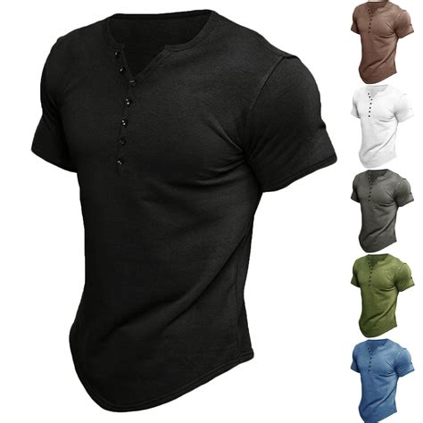 cllios Mens Henley Shirts Short Sleeve Muscle Fit Shirts Casual Button ...
