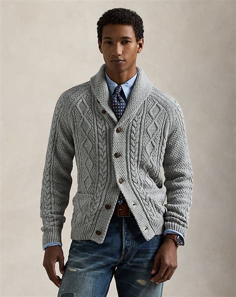 Aran-Knit Cotton Shawl-Collar Cardigan for Men | Ralph Lauren® IN