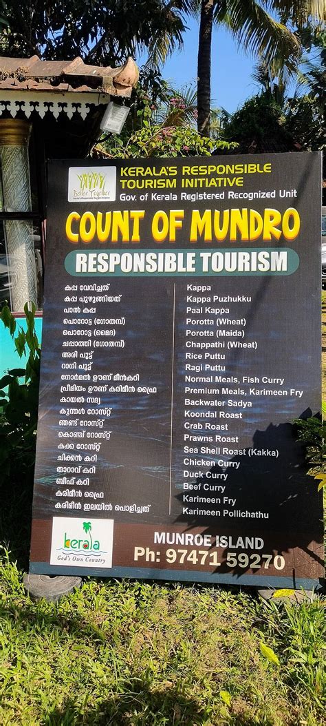Menu at The Count Of Mundro, Munroe Island, Manakadavu