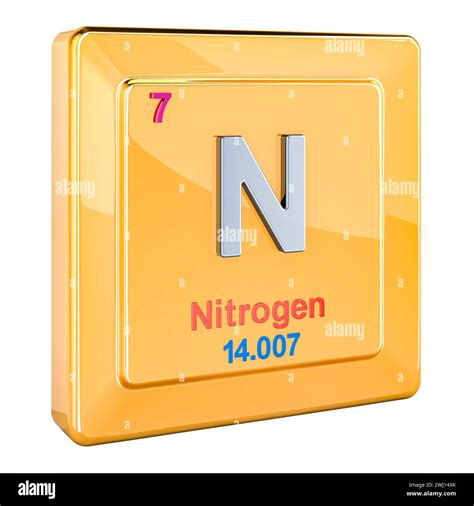 Nitrogen N, chemical element number 7 in periodic table. 3D rendering isolated on white ...
